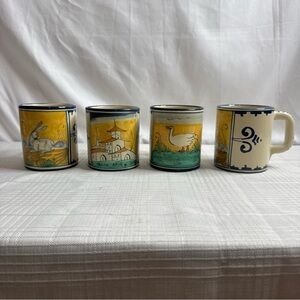 LOT OF 4 Corso De Fiori Hand Painted Mug Villa Oca Lepre Italian Pottery VINTAGE